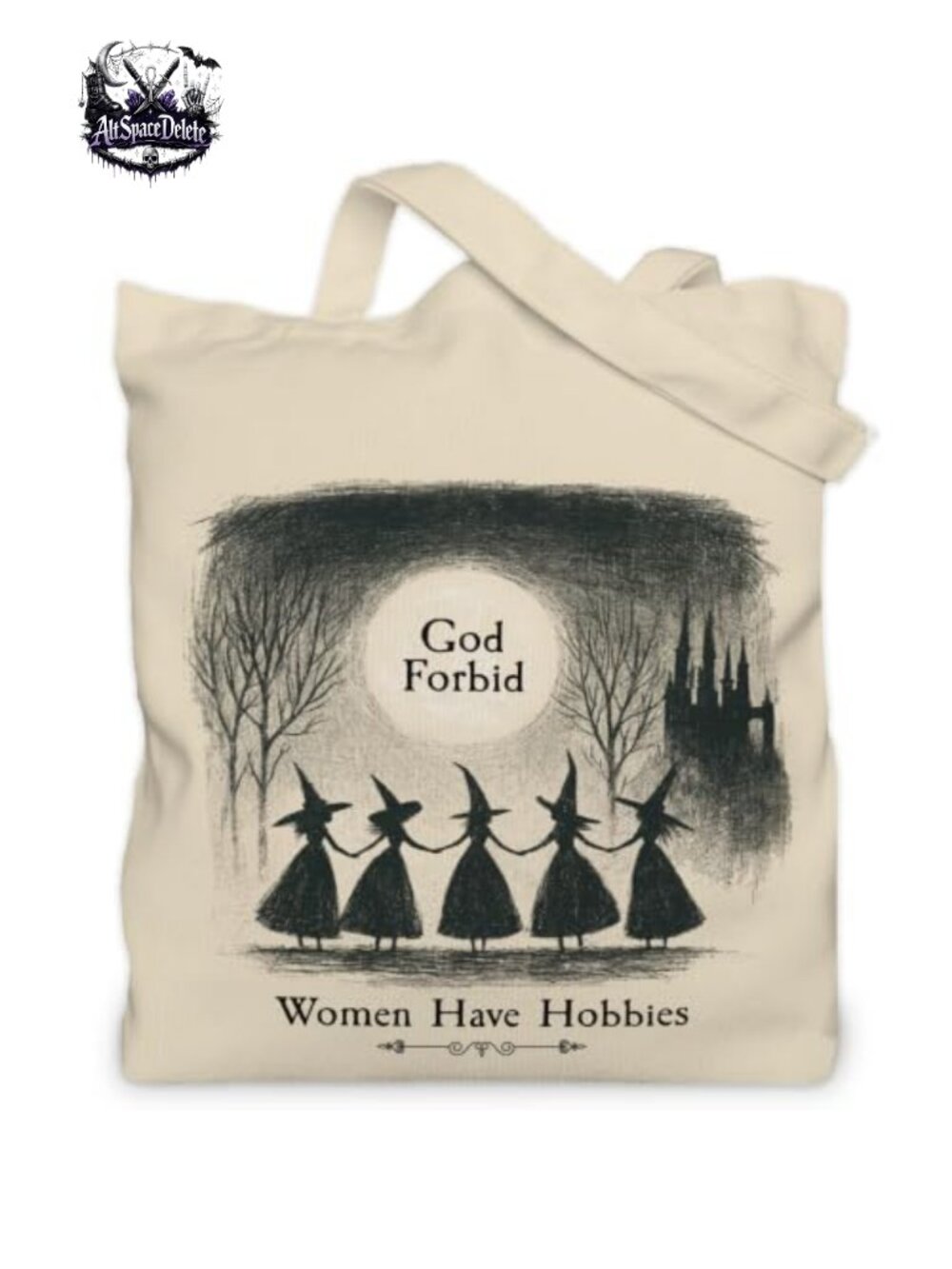 Canvas Tote Bag with Gothic Quote Women's Halloween Handbag